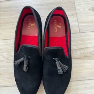 FERUCCI BLACK SUEDE WITH LEATHER TASSEL LOAFER SHOES  SIZE 13 PROM WEDDING